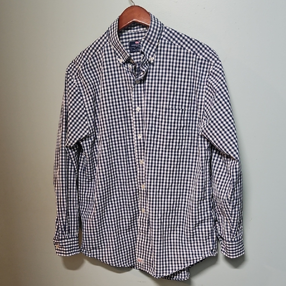Vineyard Vines By Shep & Ian Navy and White Checkered Shirt